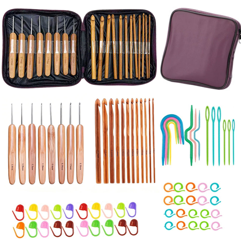 Sewing Necessities - Set di 74 uncinetti in bambù