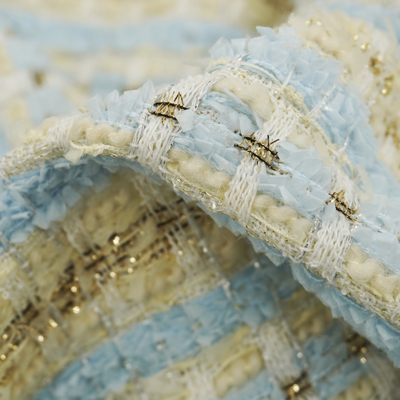 Sewing Tweed Fabric - Tessuto Tweed Bouclé a Quadri Azzurro