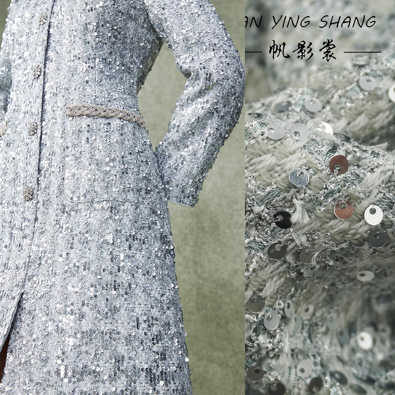 Sewing Tweed Fabric - Tessuto Tweed Grigio Argento con Paillettes